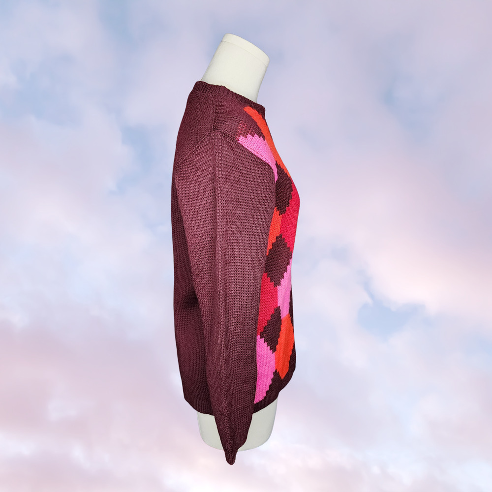 50s Vintage Jack Winter Wool Argyle Cardigan Sweater Retro Preppy Grandma Sz 36 - Picture 3 of 5